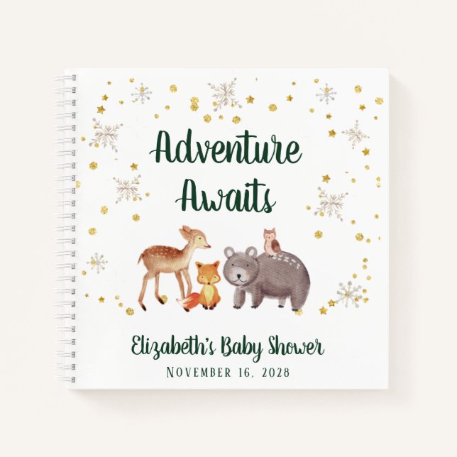 Winter Woodland Animals Kinderdusche Notizbuch (Vorderseite)
