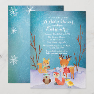Winter Woodland Animals Kinderduschkarte Einladung