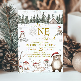 Winter Woodland Animals Onederland 1. Geburtstag Einladung