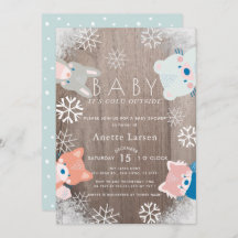 Winter Woodland Animals Snowflake Blue Baby Dusche