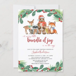 Winter Woodland Animals Weihnachtsdusche Einladung
