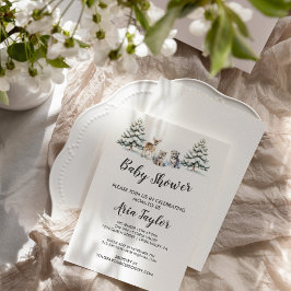 Winter Woodland Animals|White Baby Dusche Einladung