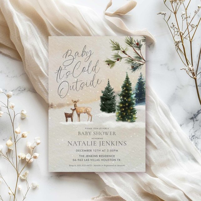 Winter Woodland Baby Es ist kalte Außendusche Einladung (Baby It's Cold Outside Gender Neutral Baby Shower Invitation)