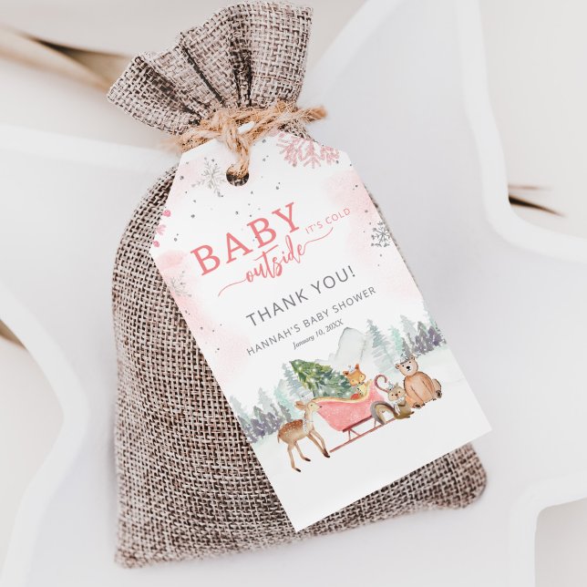 Winter Woodland Baby Es ist kalte Außendusche Geschenkanhänger (Von Creator hochgeladen)