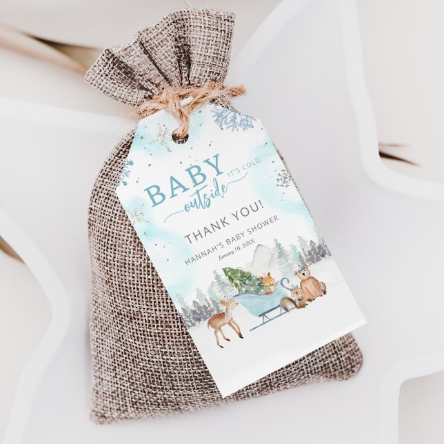Winter Woodland Baby Es ist kalte Außendusche Geschenkanhänger (Von Creator hochgeladen)