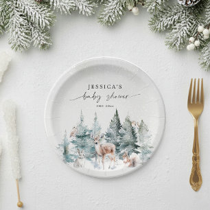 Winter Woodland Baby Es ist kalte Außendusche Pappteller