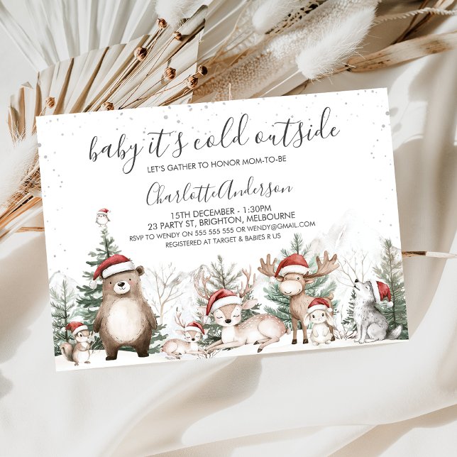 Winter Woodland Baby ist kalte Outside Babydusche Einladung (Woodland Baby It's Cold Outside baby Shower Invitation, Gender Neutral, Woodland Animals, Winter)