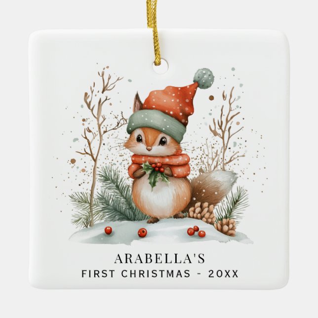Winter Woodland Baby's First Christmas Foto Keramikornament