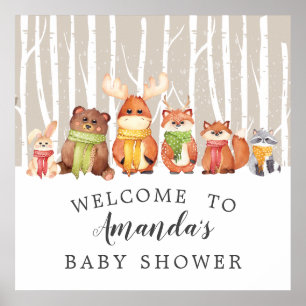 Winter Woodland Begrüßungszeichen Baby Dusche Poster