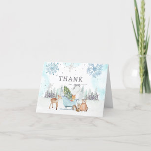 Winter Woodland Blue Baby Dusche Dankeskarte