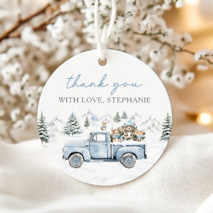 Winter Woodland Blue Favor Tags Geschenkanhänger