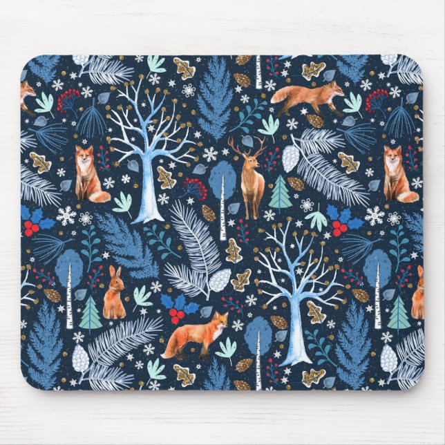Winter Woodland Blue/Gold ID785 Mousepad (Vorne)