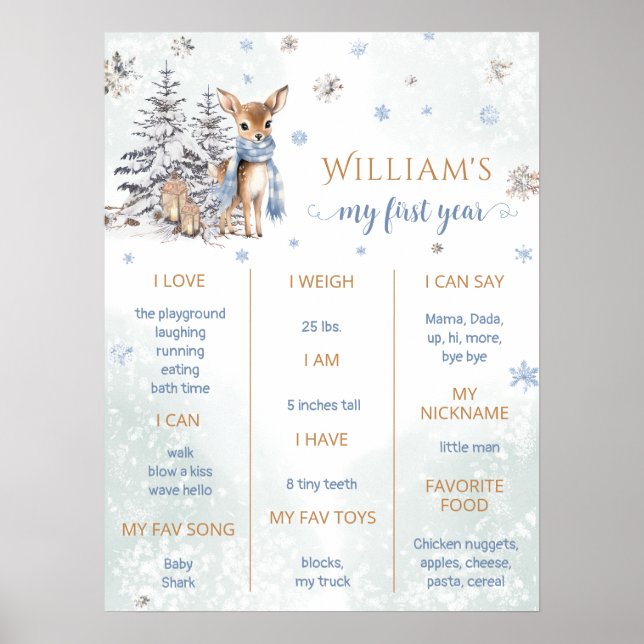 Winter Woodland Dee First Birthday Party Meilenste Poster (Vorne)