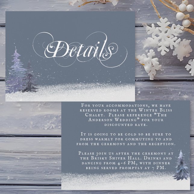 Winter Woodland Dusty Blue White Wedding Details Begleitkarte (Von Creator hochgeladen)