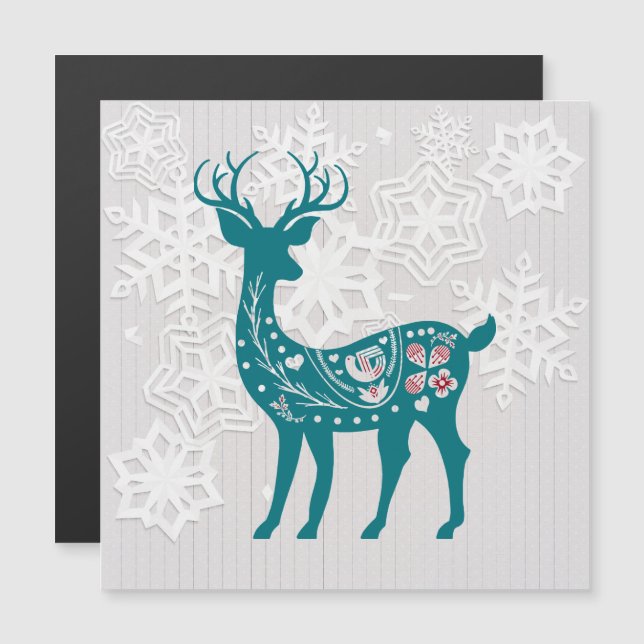 Winter Woodland Elk Dez Snowflake Magnet Card (Vorne/Hinten)