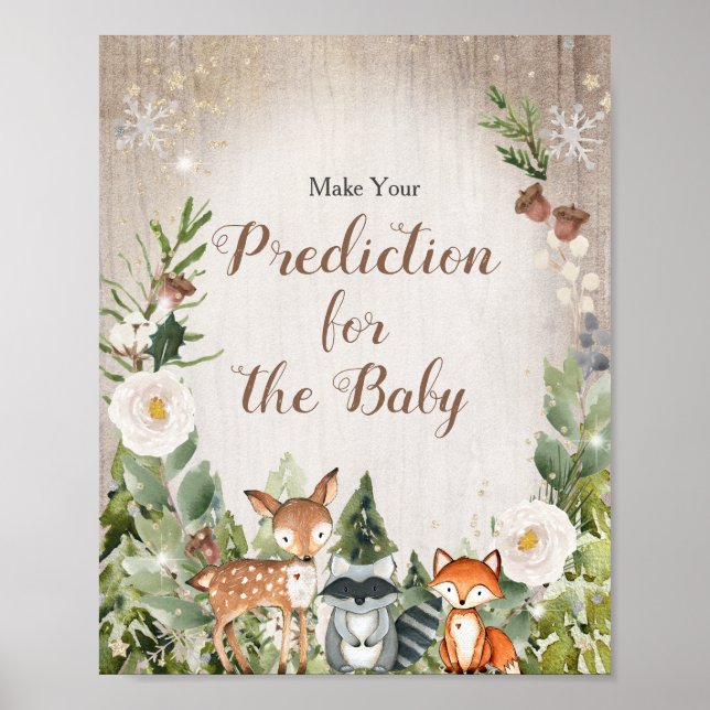Winter Woodland Floral Vorhersagen für Baby Poster (Vorne)