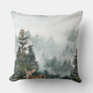 Winter Woodland Foggy Mountain Forest Doer Deer Kissen