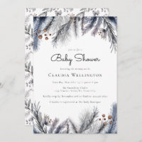 Winter Woodland Foliage Watercolor Baby Shower