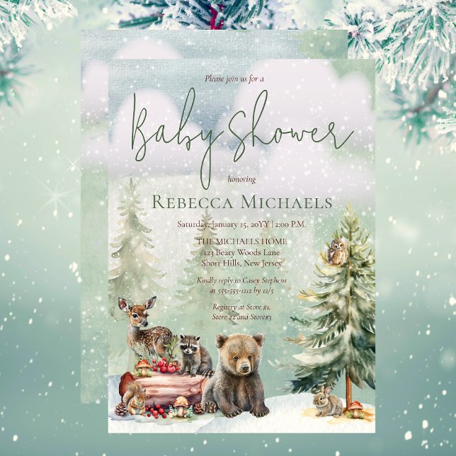 Winter Woodland Forest Animals Kinderdusche Einladung (Winter Woodland Forest Animals Baby Shower Invitation)