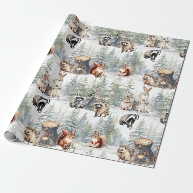Winter Woodland Forest Baby Animes Geschenkpapier (Ungerollt)
