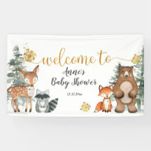 Winter Woodland Forest Baby Dusche Party Banner