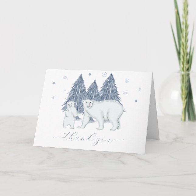 Winter Woodland Forest Polar Bear Baby Shower  Dankeskarte (Vorderseite)