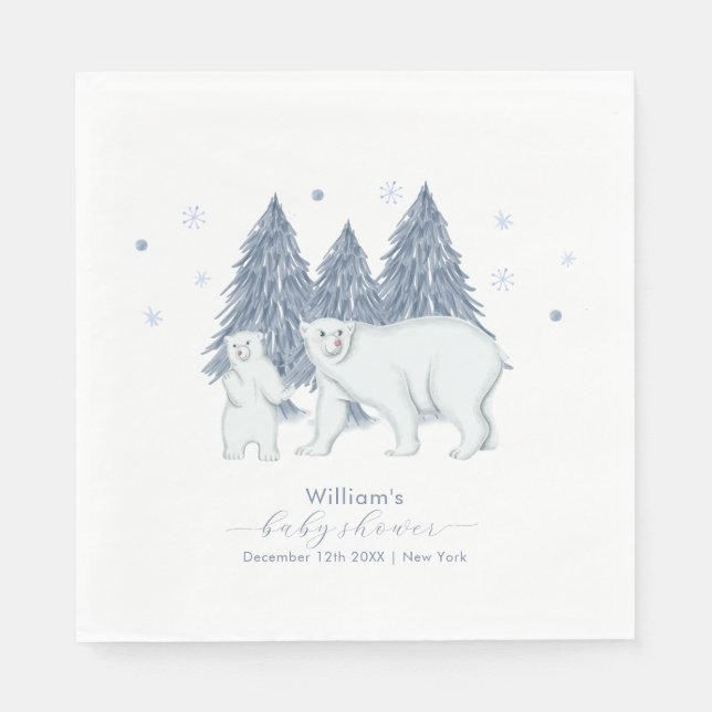 Winter Woodland Forest Polar Bear Baby Shower  Serviette (Vorderseite)