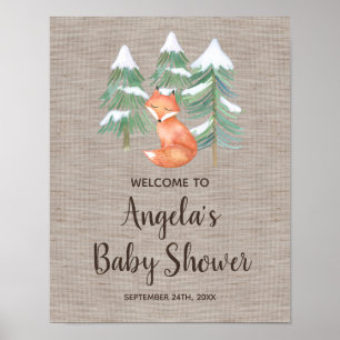 Winter Woodland Fox Baby Dusche Willkommen Poster