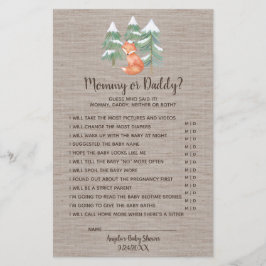 Winter Woodland Fox Mommy oder Daddy Game Flyer