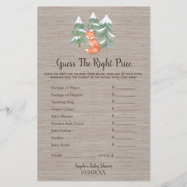 Winter Woodland Fox rät das richtige Preisspiel Flyer (Vorne)