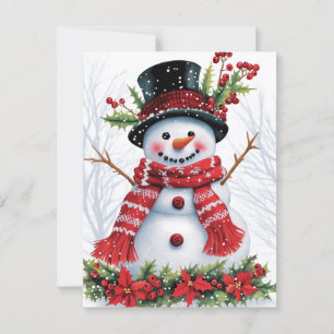 Winter Woodland Friends   Feierlicher Schneemann Postkarte