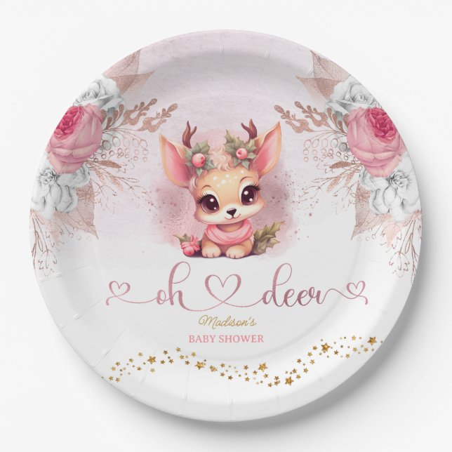Winter Woodland Girl Babydusche Pappteller (Vorderseite)