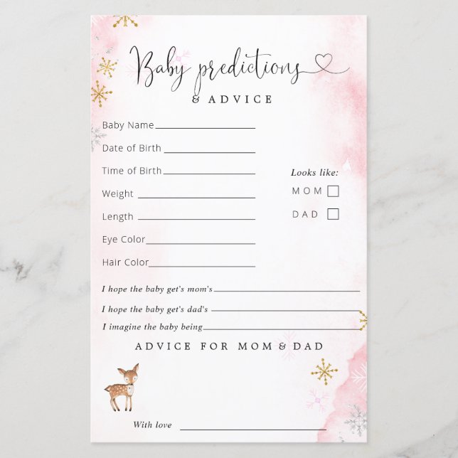 Winter Woodland Girl Dusche Vorhersagen Ratschläge (Vorderseite)