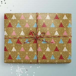 Winter Woodland Gold Weihnachtsbaumen Geschenkpapier