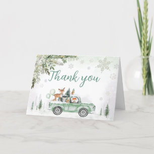 Winter Woodland Green Truck Baby Dusche Dankeskarte