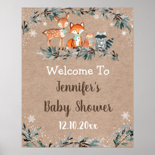 Winter Woodland Greenery Kinderdusche Willkommen Poster