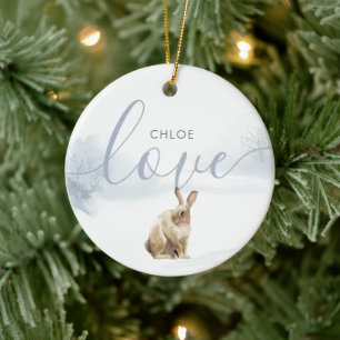 Winter Woodland Hare Liebe Script Keramik Ornament