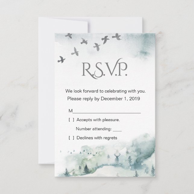 Winter Woodland Holiday Wedding RSVP Card Einladung (Vorderseite)
