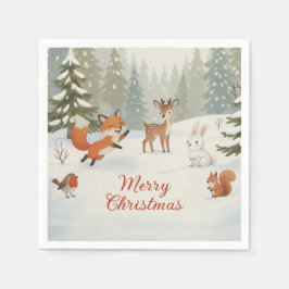 Winter Woodland Merry Christmas Forest Animals Serviette