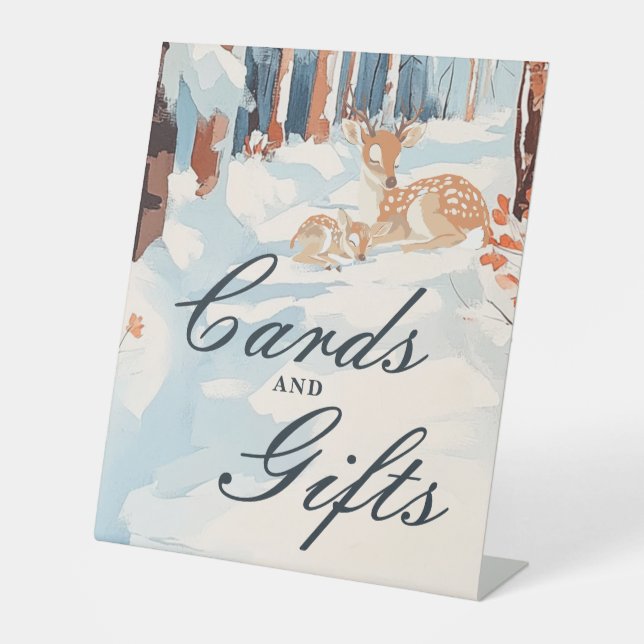 Winter Woodland Oh Deer Baby Duschkarten und Gesch Sockelschild (Vorderseite)