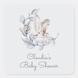 Winter Woodland Owl Moderne Script Baby Dusche Quadratischer Aufkleber