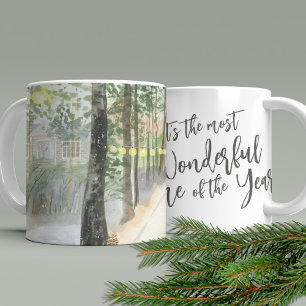 Winter Woodland Path Most Wonderful Time of Year Kaffeetasse
