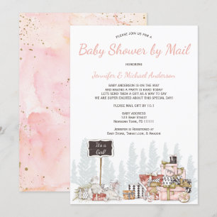 Winter Woodland Pink Bunny Baby Dusche per Mail Einladung