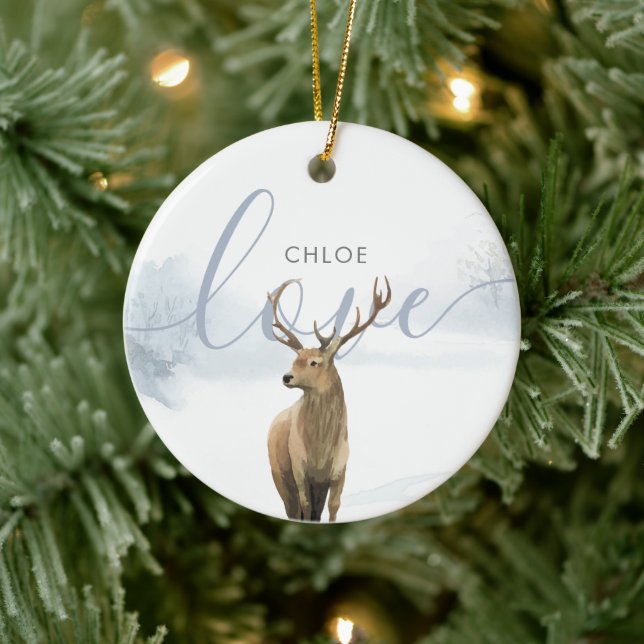 Winter Woodland Scene Stag Keramik Ornament (Baum)