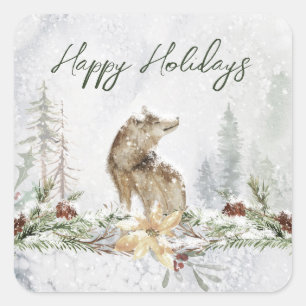 Winter Woodland Scene Wolf Weihnachtssticker Quadratischer Aufkleber