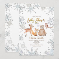 Winter Woodland Silver Baby Dusche Einladung