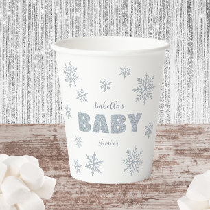 Winter Woodland Snow Wonderland Silver Baby Dusche Pappbecher