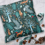 Winter Woodland Teal/Gold ID785 Kissen<br><div class="desc">This original throw pillow pattern features an eye-catching color palette in shades of teal and gold. The sophisticated charm of this design is not just for kids or Christmas; the winter wonderland of animals and foliage gives this pattern a modern, contemporary vibe. Watercolor graphics include deer, fox and rabbit surrounded...</div>