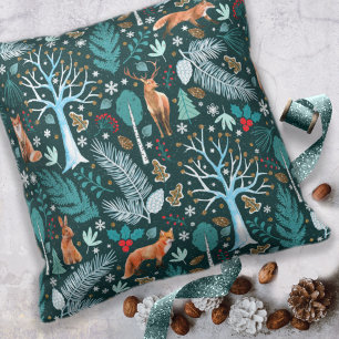 Winter Woodland Teal/Gold ID785 Kissen