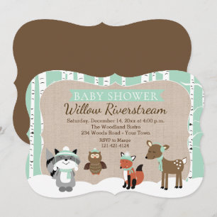 Winter Woodland Tiere Die Mint Babydusche schneide Einladung